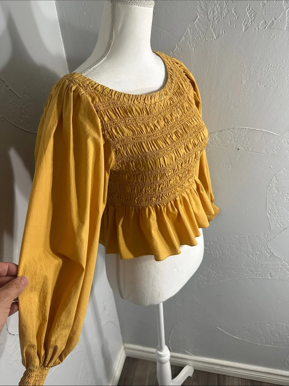 Free People mustard Yellow Smocked Peplum Blouse.